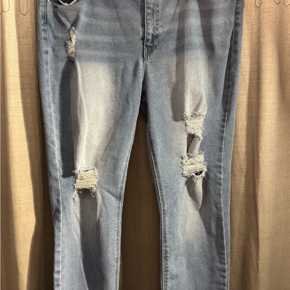 Blue Spice Distressed Light Blue With Holes High Waist Skinny Jeans